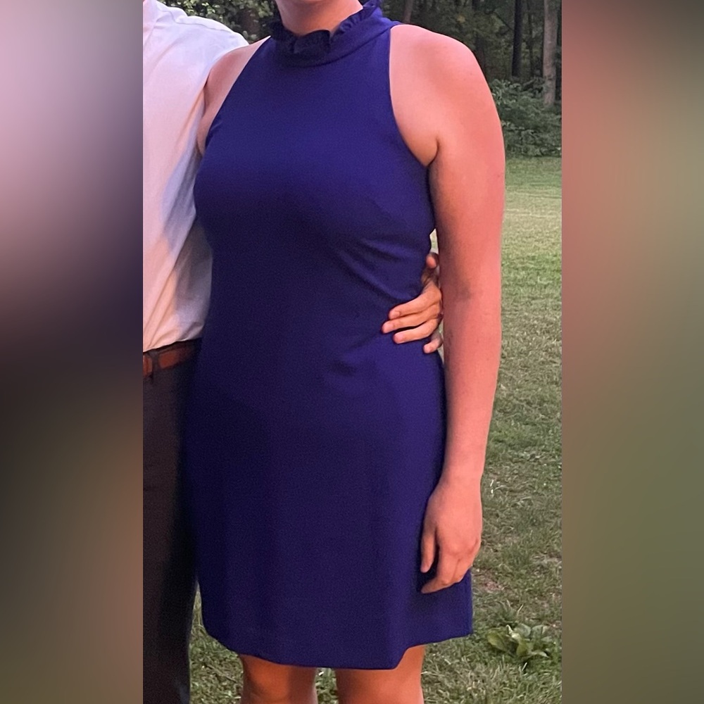Vince Camuto Ruffle Neck Cocktail Dress Blue Size 14